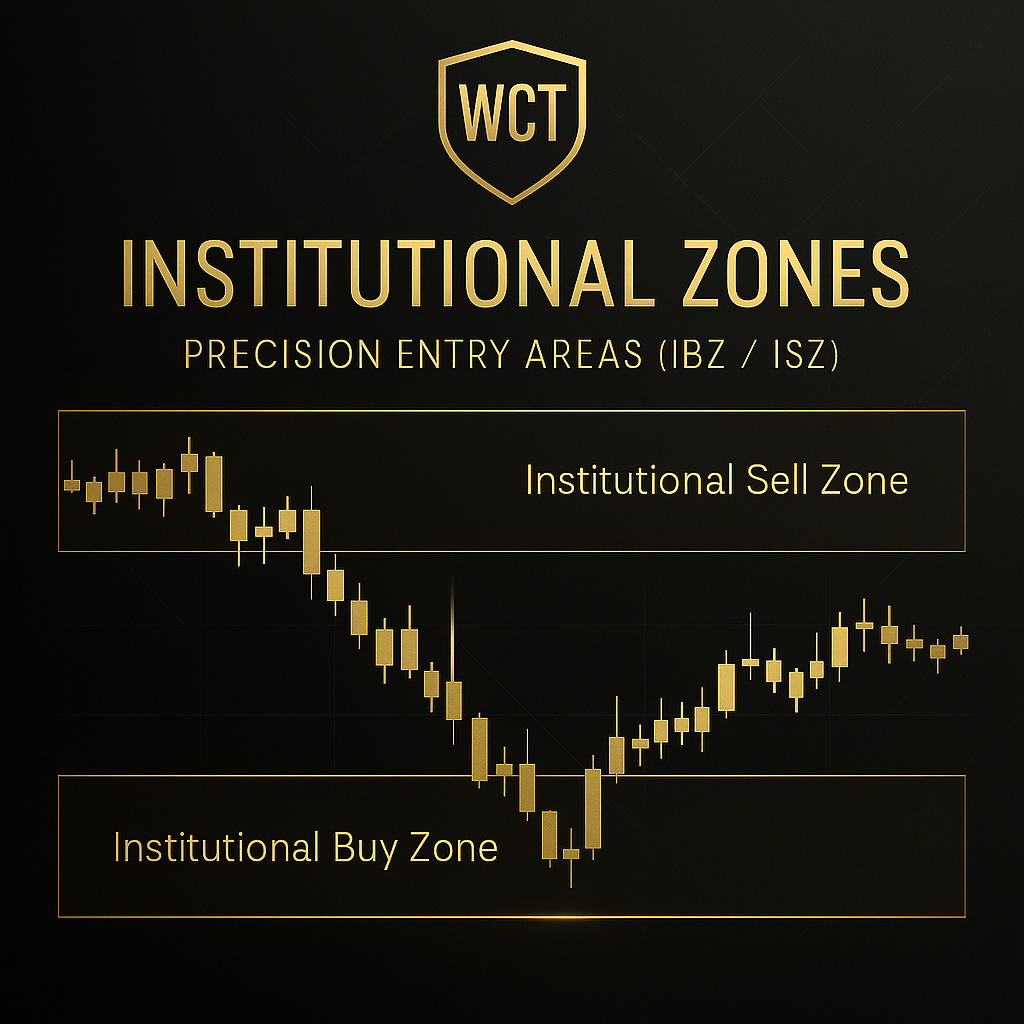 Candlestick chart with institutional buy and sell zones highlighted